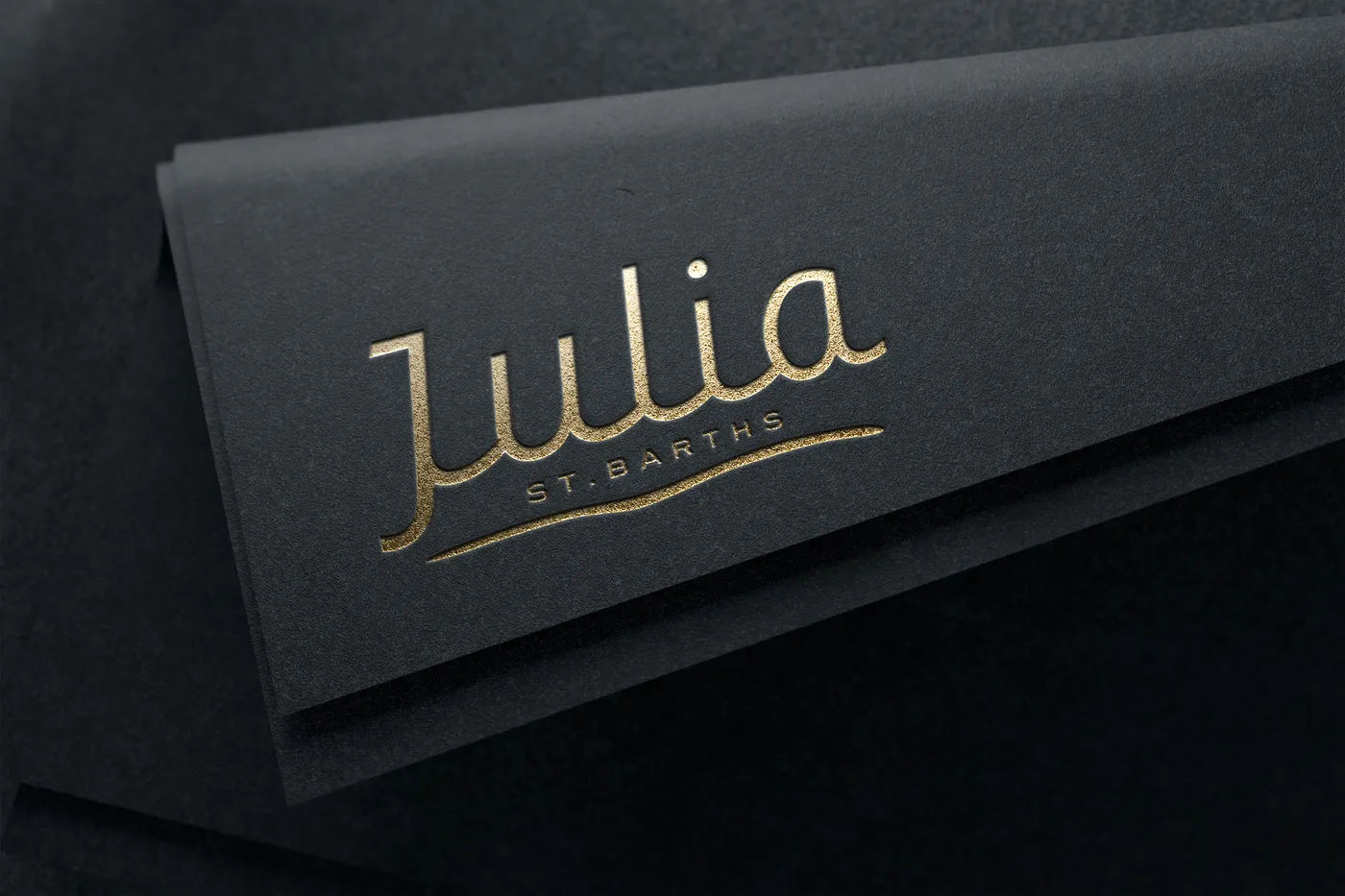 H5 mockup: Gold-foil letterpress on black stock